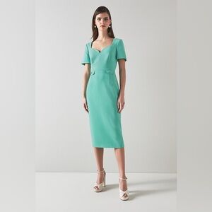 LK‎ Bennett Clara Jade Recycled Crepe Shift Midi Dress Size 12